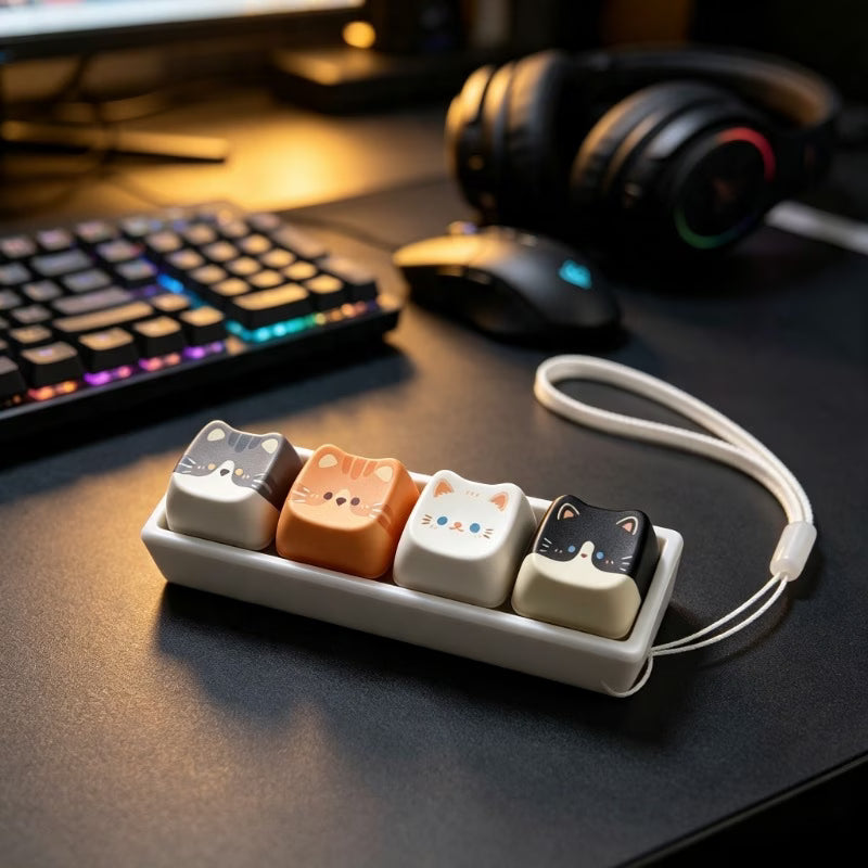 Rectangular 4-Key Cat Keychain