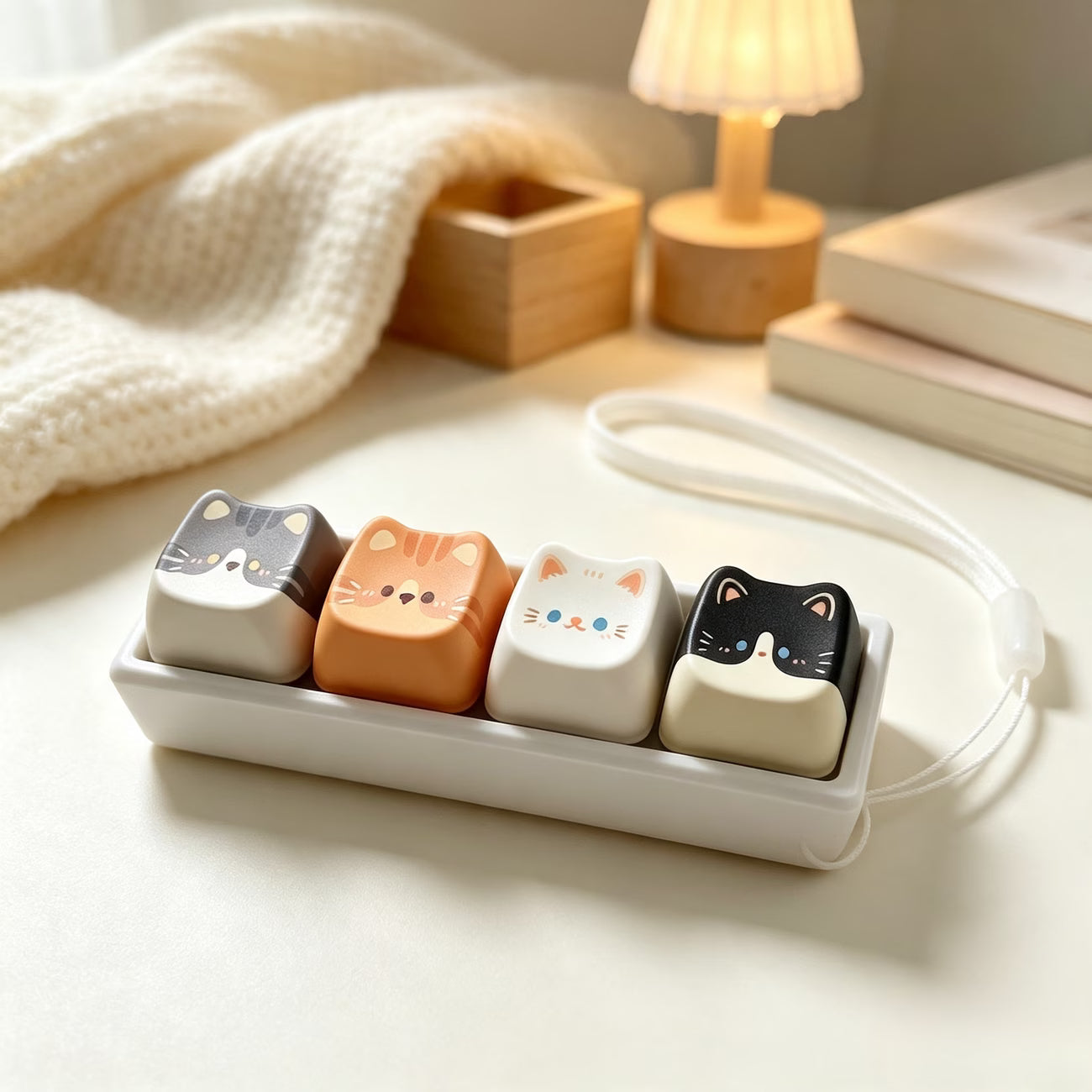 Rectangular 4-Key Cat Keychain