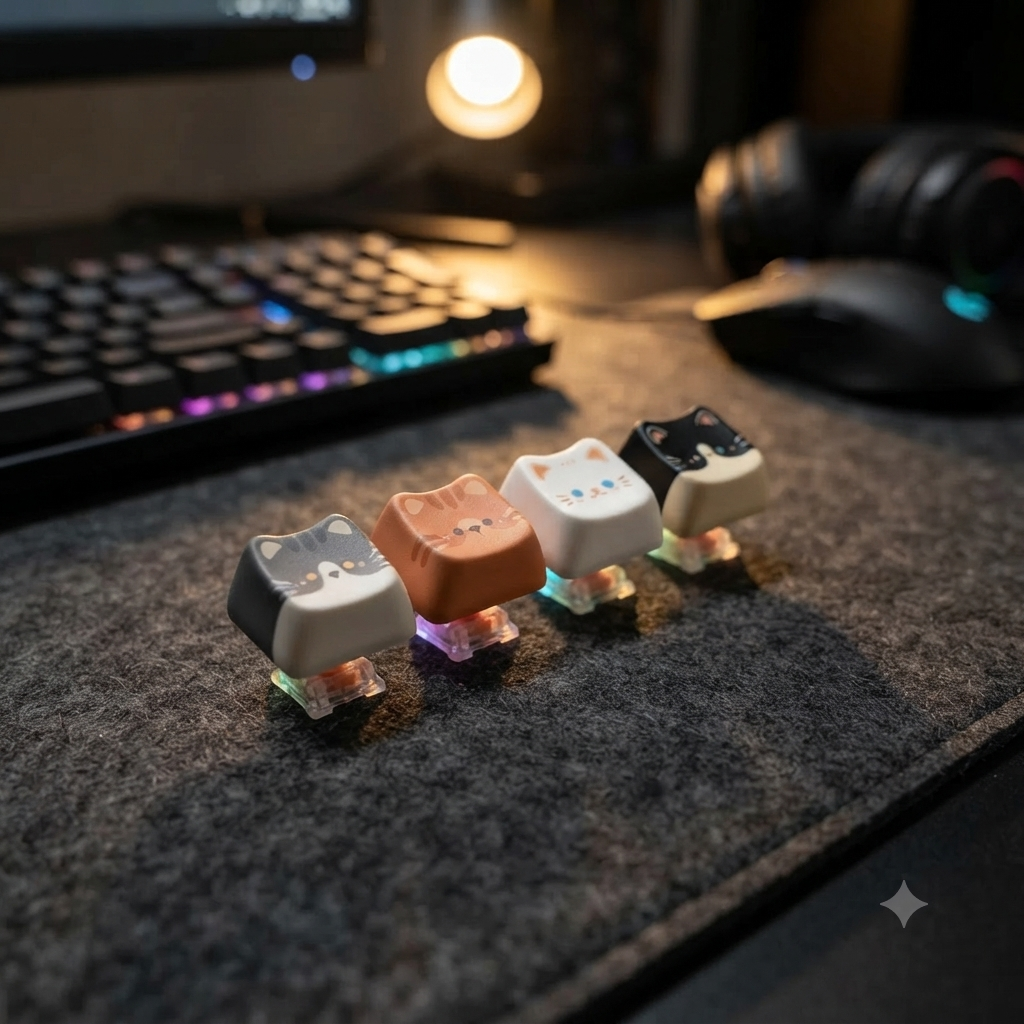 Rectangular 4-Key Cat Keychain